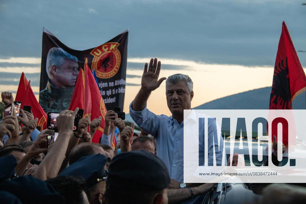 President of Kosovo Hashim Thaci welcomed back in country VERMICE, KOSOVO - JULY 17: Cheering Kosovans welcome Kosovo President Hashim Thaci after his return from The Hague where he was questioned by Specialist Prosecutor’s Office for Kosovo, for four days, on July 17, 2020 in Vermice, Kosovo. Prosecutors in The Hague filed an indictment against Hashim Thaci for crimes against humanity and war crimes during Kosovo’s 1998-99 war with Serbia. Kosova World. Editorial use only. Please get in touch for any other usage.