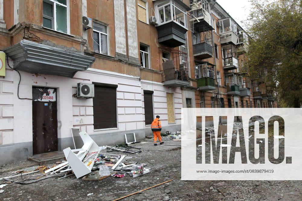 Aftermath of Russian drone attack on Dnipro A municipal worker removes the rubble outside an apartment block damaged by a Russian drone attack in Dnipro, Ukraine, on November 7, 2025. Dnipro Ukraine