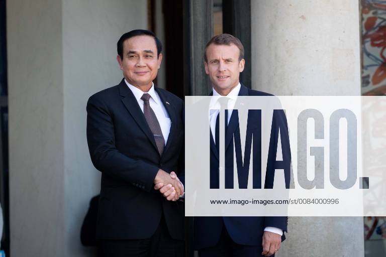 French President Emmanuel Macron welcomes Thailand s Prime Minister Prayuth Chan-o-cha at the Elysee Palace prior to a meeting at the Elysee Palace in Paris, France