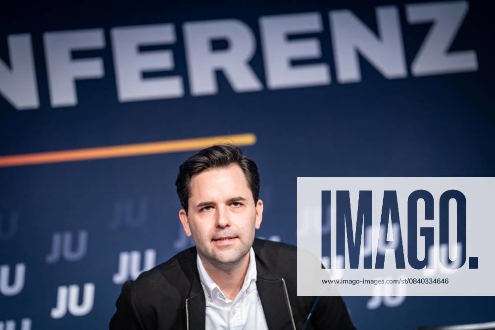 Johannes Winkel, Federal Chairman of the Junge Union and member of the Young Group of the CDU CSU parliamentary group Press conference before the start of Germany Day Junge Union Germany Day 2025 at Europark Rust , Rust Baden Württemberg Germany Europapark