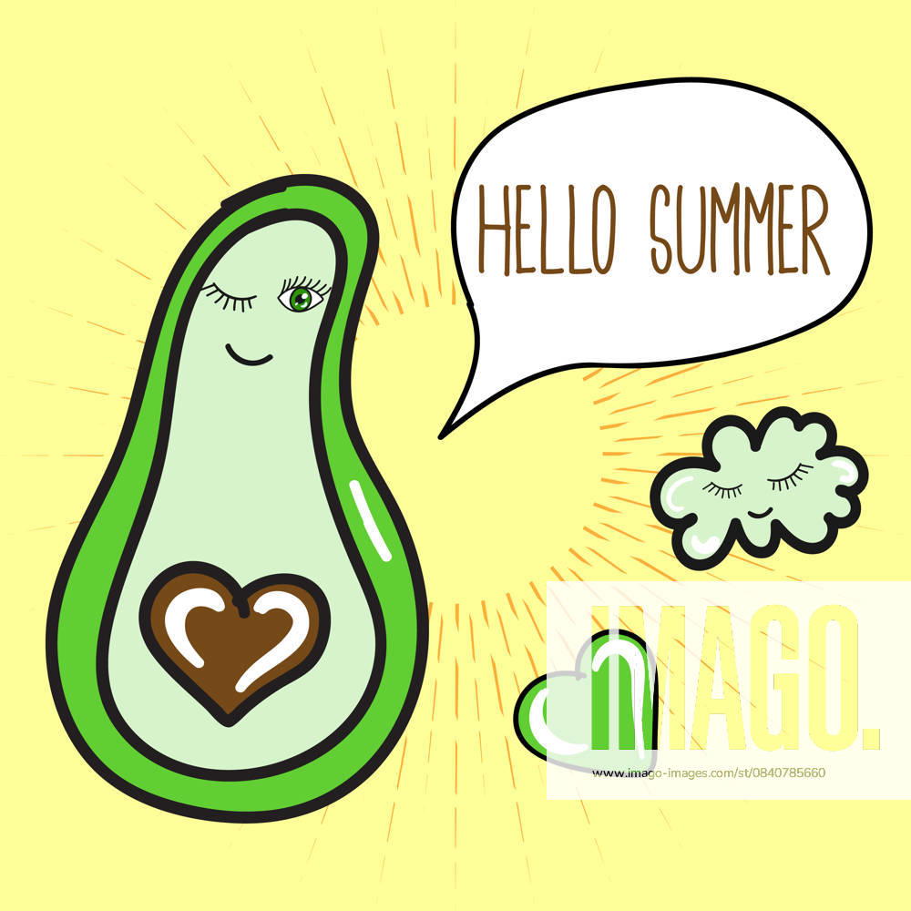 Summer Poster With Avocado Cloud And Speech Hello summer poster with avocado, cloud and speech bubble