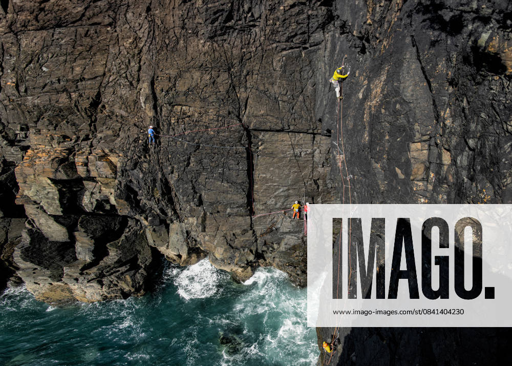 Climbers tackling cliffside route above ocean at Gurnard s Head Cornwall model released, Symbolfoto, ALRF02207