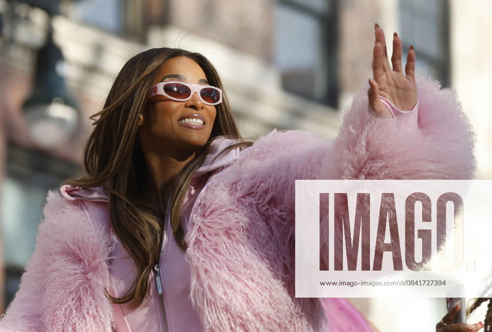 Singer-songwriter Ciara waves to spectators during the 99th Annual Macy s Thanksgiving Day Parade in New York City on Thursday, November 27, 2025. NYP20251127139 JOHNxANGELILLO