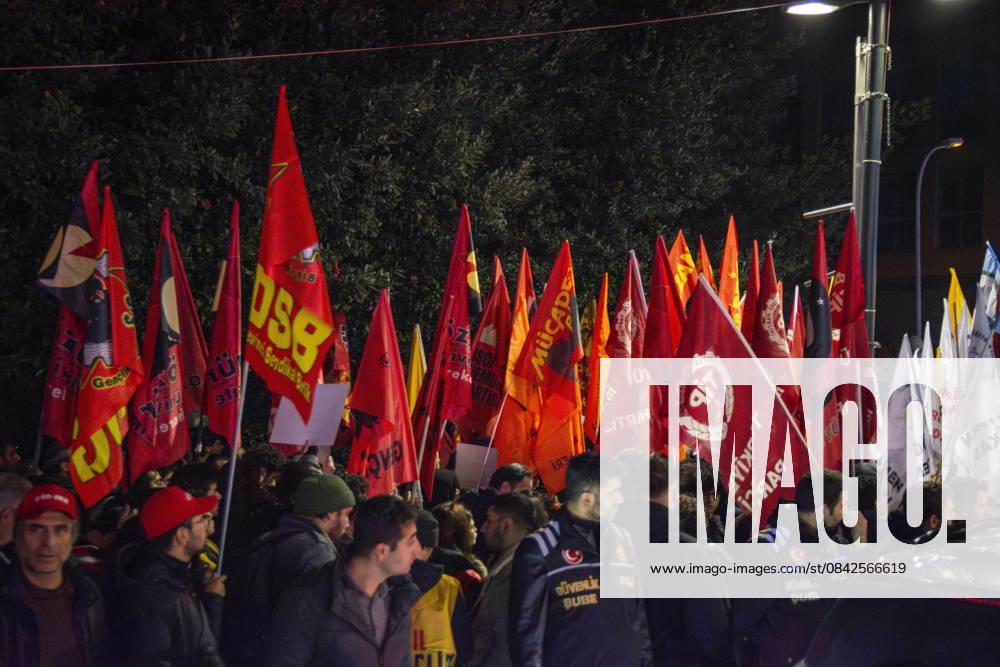 Unions, students, and left-socialist groups gathered in Istanbulâ€⠢s Kadikoy district to protest the governmentâ€⠢s MESEM (Vocational Education Centers) policy, criticizing it for promoting child labor and precarious working conditions. Demonstrators held banners and chanted slogans demanding the abolition of MESEM practices and stronger protections for young workers. Istanbul Turkey - ZUMAt171 20251210_zip_t171_004