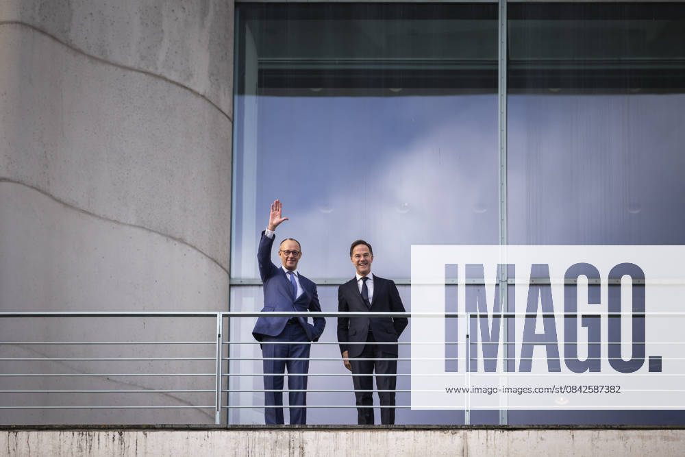L R Friedrich Merz CDU , Federal Chancellor, and Mark Rutte, Secretary General of NATO during a meeting on the balcony of the Federal Chancellery in Berlin, 11 12 2025 Berlin Germany