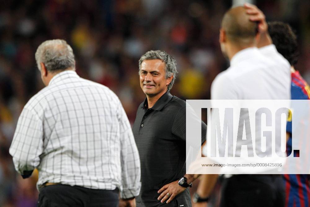 Coach Jose Mourinho of Real madrid (C), Josep Pep Guardiola of Barca FC Barcelona v Real Madrid - Super Cup 2011 EricxVerhoevenxIVx 340933