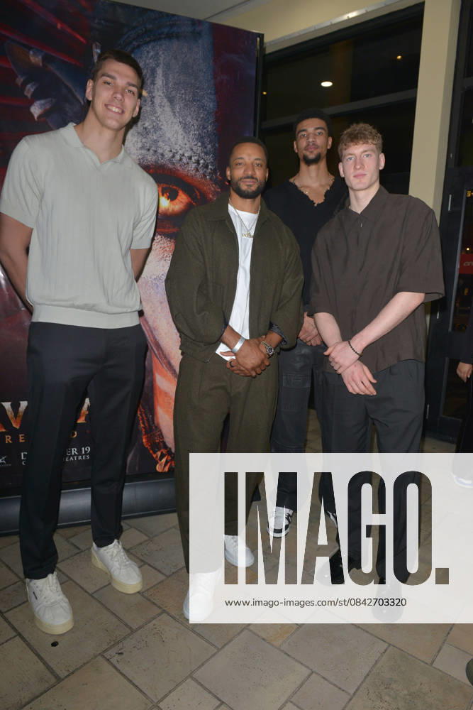 MIAMI, FLORIDA - DECEMBER 12: NBA Miami Heat Player Vladislav Goldin, Norman Powell, Kel el Ware and Kasparas Jakucionis, attends the Miami Special Screening of Avatar: Fire and Ash at AMC Sunset Place 24 in Miami, Florida on December 12, 2025.