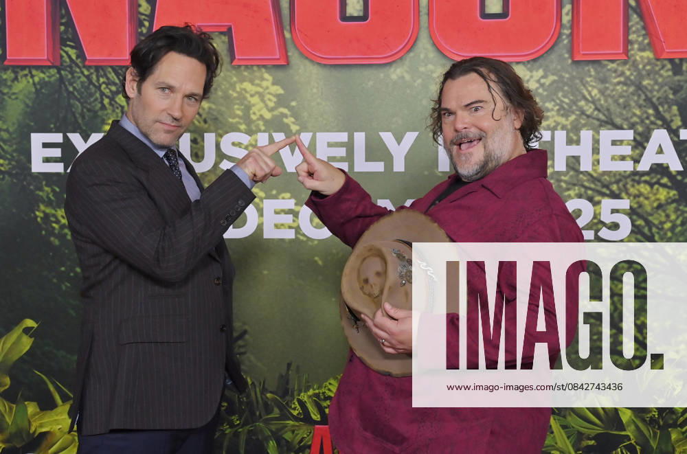 Cast members Paul Rudd (L) and Jack Black attend the world premiere of the motion picture horror comedy Anaconda at the United Theater in Los Angeles on Saturday, December 13, 2025. Storyline: A group of friends are going through a mid-life crisis. They decide to remake a favorite movie from their youth but encounter unexpected events when they enter the jungle. LAP2025121381 JIMxRUYMEN