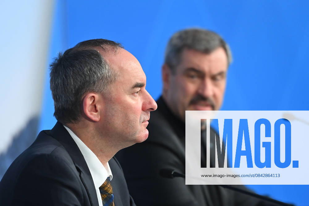 From left Hubert AIWANGER Freie Waehler,Minister of Economic Affairs Bavaria,Markus SOEDER Ministerpraesident Bavaria and CSU Chairman,single picture,cropped single motif,portrait,portrait press conference of the Bavarian State Government after cabinet meeting on 16 12 2025 in Prinz Carl Palais in Munich