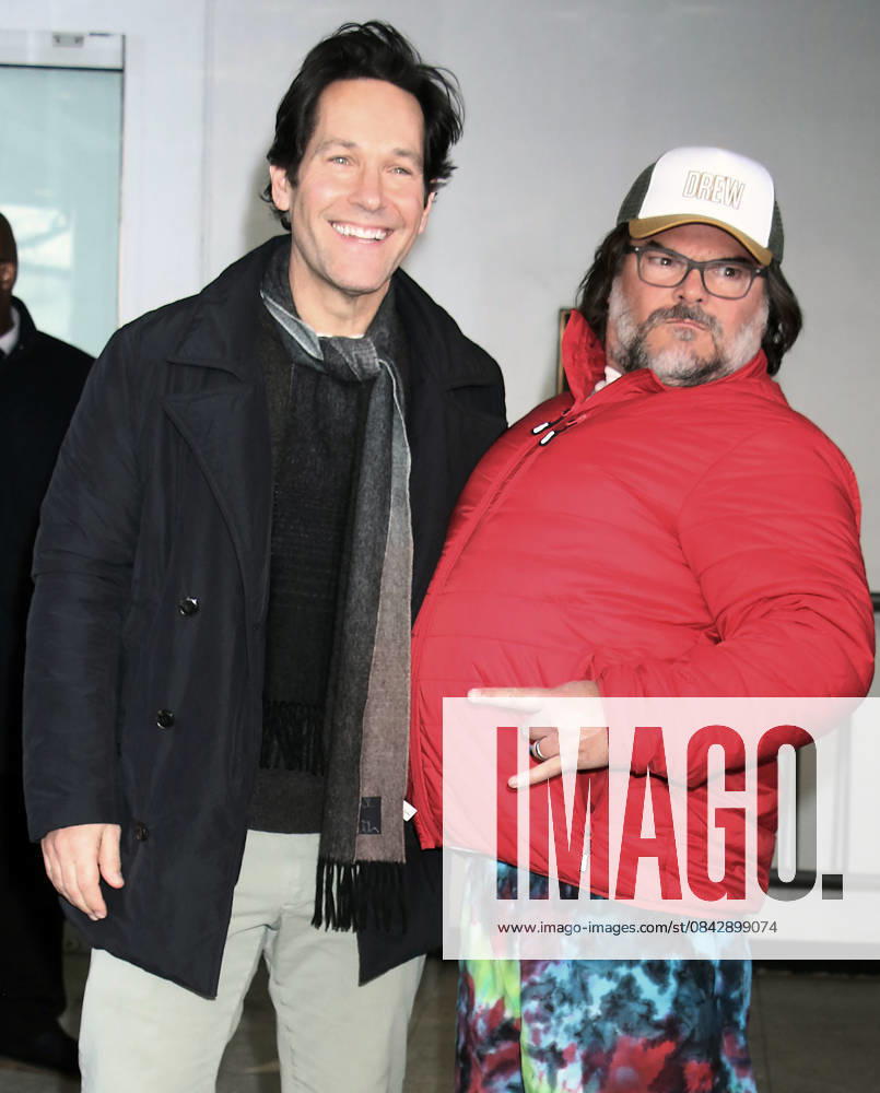 NEW YORK, NY- DECEMBER 16: Paul Rudd and Jack Black seen at The Drew Barrymore Show on December 16, 2025 in New York City.
