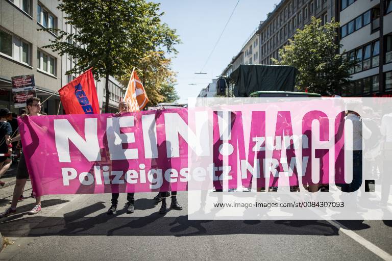Demonstration No to the new police law NRW on 07 July 2018 in Dusseldorf The protesters go because of the planned tightening of the police law in NRW on the street demonstration no to the new police law NRW in Duesseldorf