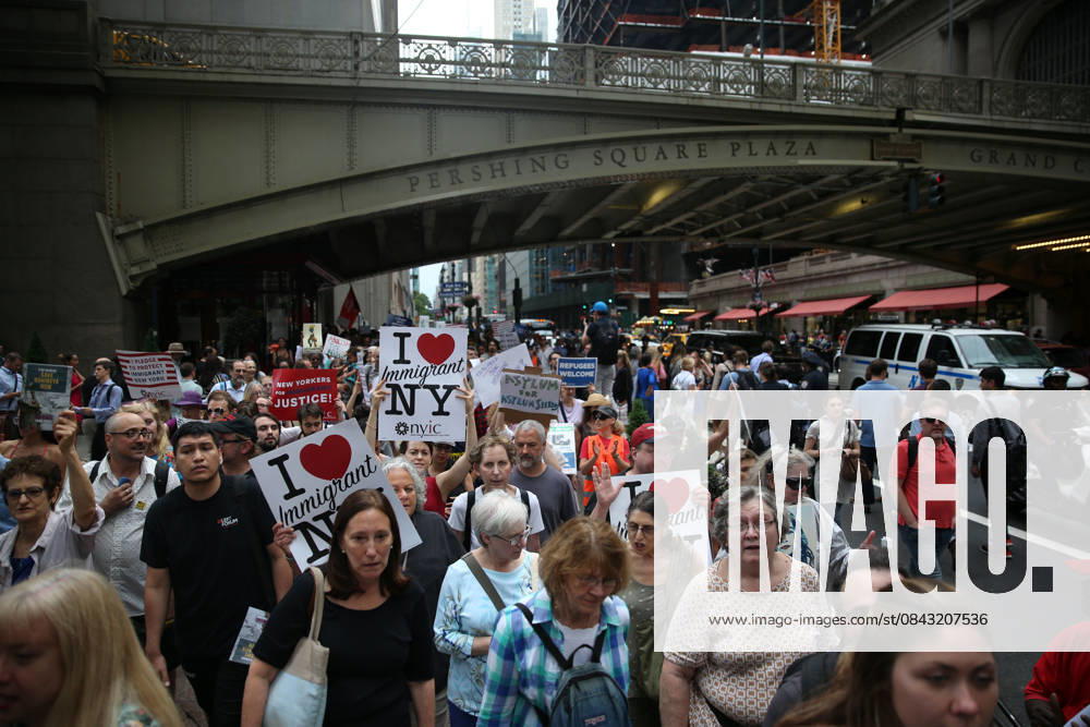 World Refugee Day 2018 in New York NEW YORK, USA - JUNE 20: People take part in a rally against Immigration policies in the United States on World Refugee Day in Manhattan borough of New York, United States on June 20, 2018. New York United States. Editorial use only. Please get in touch for any other usage.