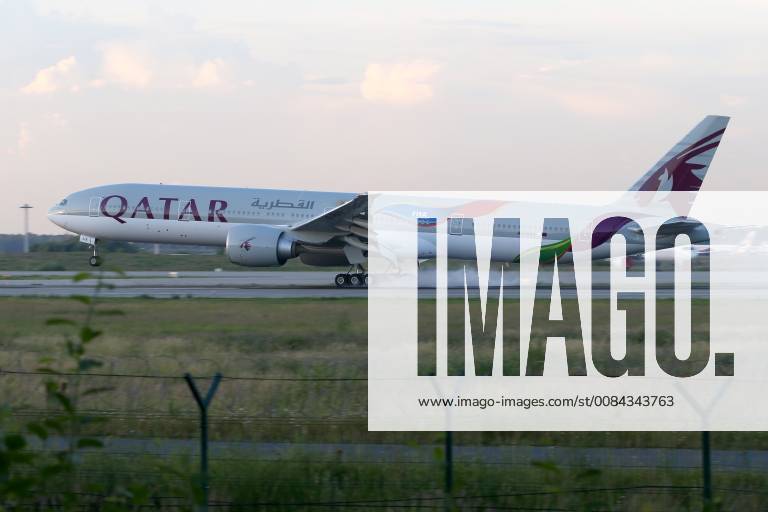 A Boeing 777 jet airliner owned by Qatar Airways and painted in a new 2022 FIFA World Cup livery, makes a landing at Domodedovo International Airport. Marina Lystseva TASS TS088C46