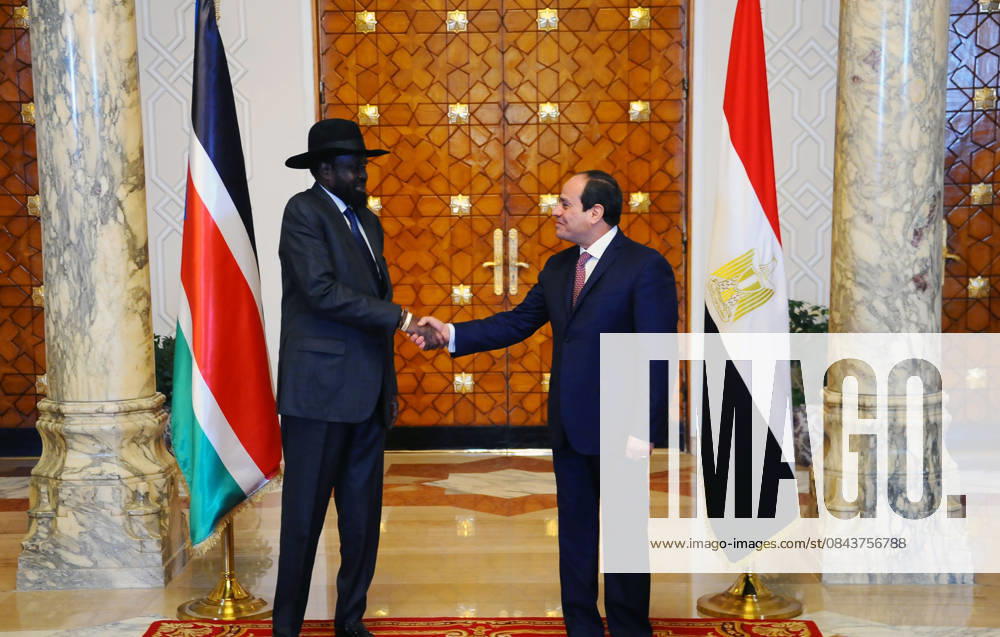 President of South Sudan, Salva Kiir Mayardit in Cairo CAIRO, EGYPT - JANUARY 10: President of South Sudan, Salva Kiir Mayardit (L) is welcomed by Egyptian President Abdel Fattah el-Sisi (R) during an official welcoming ceremony at Ittihadiya Presidential Palace in Cairo, Egypt on January 10, 2017. Al Qahirah Egypt. Editorial use only. Please get in touch for any other usage.