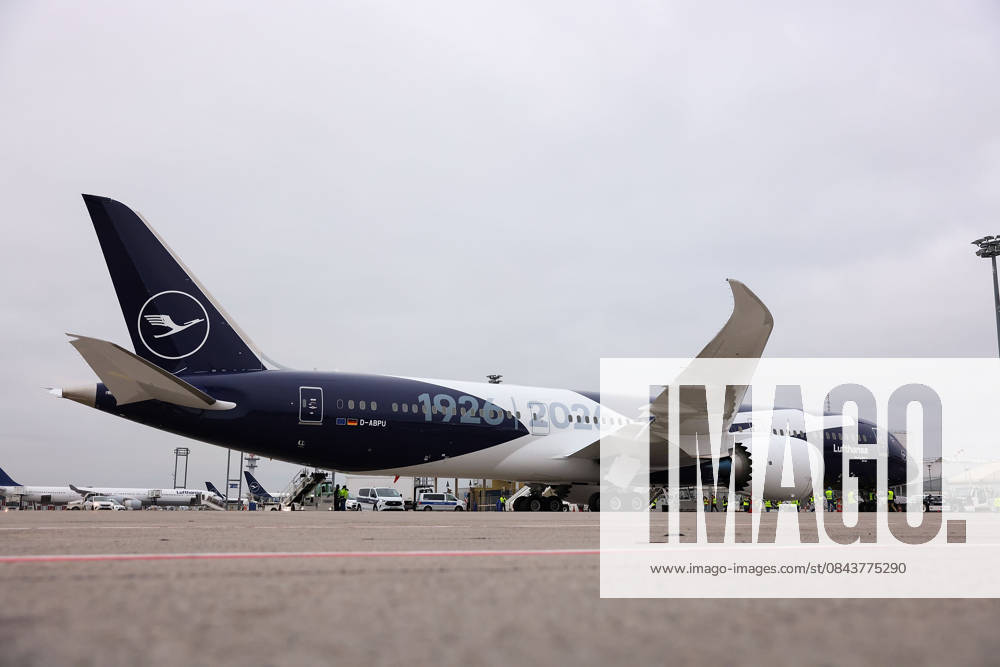 The 100 year livery Boeing Dreamliner with the registration D ABPU in the anniversary livery at Frankfurt Airport on December 23, 2025