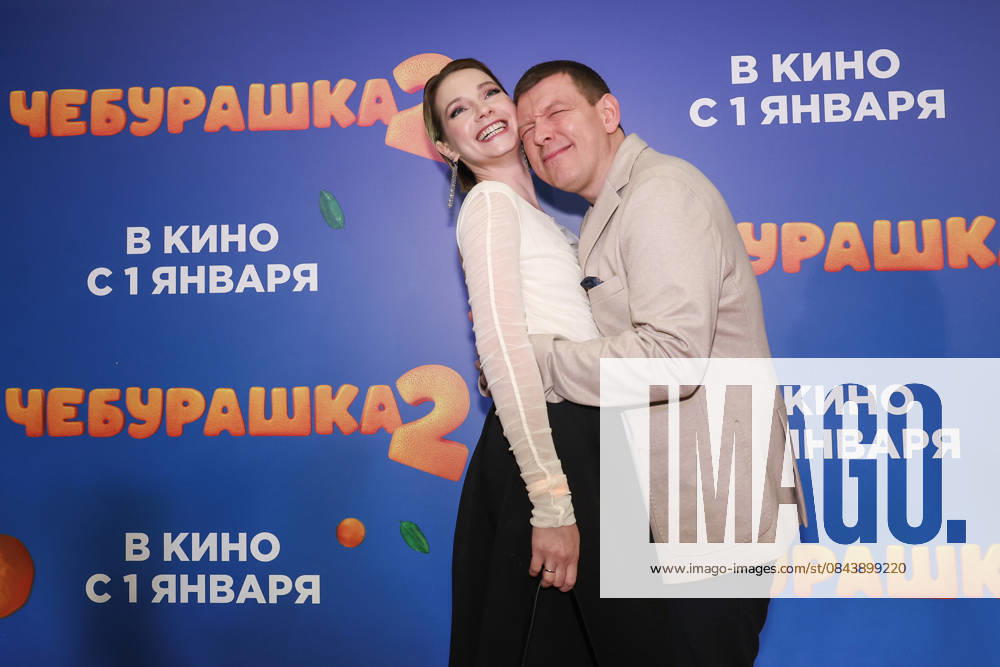 RUSSIA, MOSCOW - DECEMBER 24, 2025: Actors Maria Lugovaya and Sergei Lavygin pose on the red carpet during the premiere of the family comedy Cheburashka 2 by Dmitry Dyachenko at the KARO 11 Oktyabr cinema on Novy Arbat Street (New Arbat Avenue). Valery Sharifulin TASS 86692585