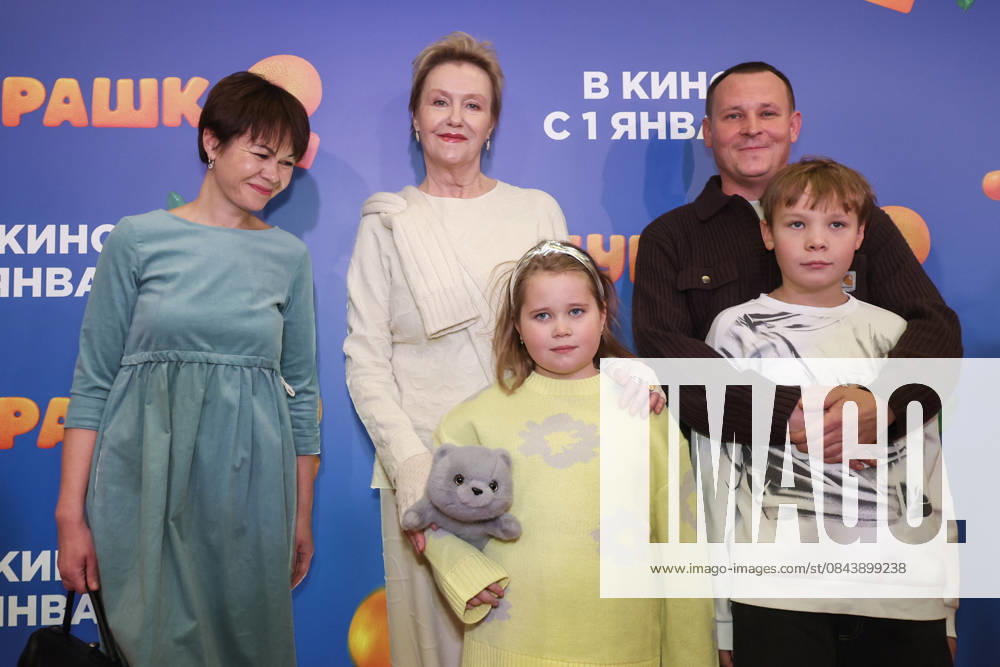 RUSSIA, MOSCOW - DECEMBER 24, 2025: Actress Irina Rozanova (C) poses on the red carpet during the premiere of the family comedy Cheburashka 2 by Dmitry Dyachenko at the KARO 11 Oktyabr cinema on Novy Arbat Street (New Arbat Avenue). Valery Sharifulin TASS 86692826