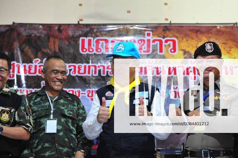 (180710) -- CHIANG RAI, July 10, 2018 -- Narongsak Osatanakorn (2nd R), head of the joint command center coordinating the rescue operation, reacts at a press briefing in Chiang Rai, Thailand, July 10, 2018. All 12 boys and their football coach have been rescued from a flooded cave in northern Thailand after being trapped for 18 days, rescuers said on Tuesday. The 12 young footballers, aged between 11 and 16, and their 25-year-old coach went missing during an excursion in Tham Luang cave in northern Thailand s Chiang Rai Province since June 23. ) THAILAND-CHIANG RAI-FLOODING CAVE-FOOTBALL TEAM-RESCUE-SUCCESS RachenxSageamsak