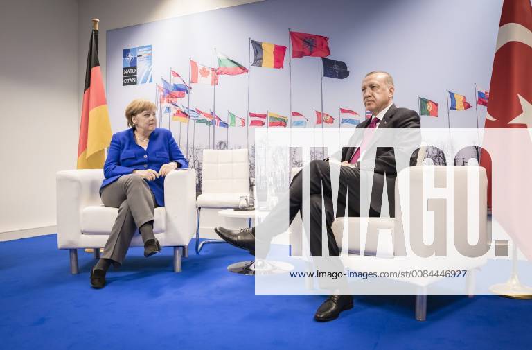Chancellor Angela Merkel l CDU meets the President of the Republic of Turkey Recep Tayyip Erdogan on the sidelines of NATO summit at NATO headquarters in Brussels 11 07 2018 Brussels Belgium