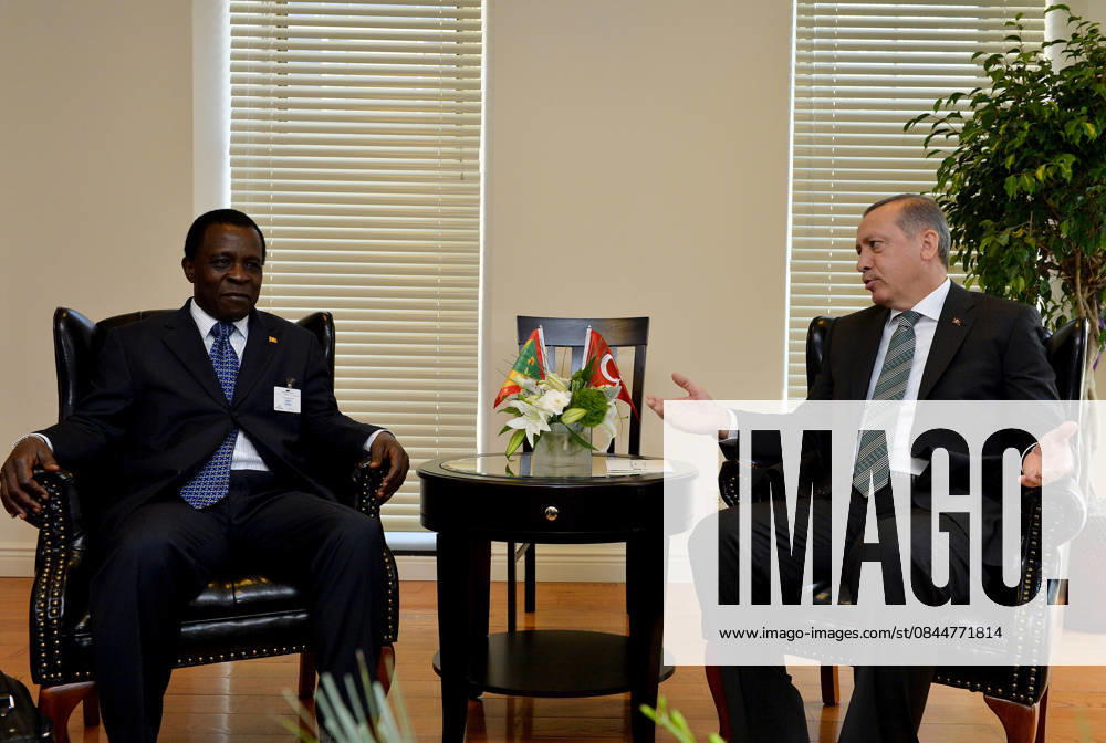 Recep Tayyip Erdogan - Keith Mitchell meeting in New York NEW YORK, UNITED STATES - SEPTEMBER 23: Turkish President Recep Tayyip Erdogan (R) shakes hands with Grenada s Prime Minister Keith Mitchell (L) ahead of a meeting in New York City, on September 23, 2014. Turkish President Erdogan in New York to address the UN General Assembly in New York on climate change. New York United States. Editorial use only. Please get in touch for any other usage.