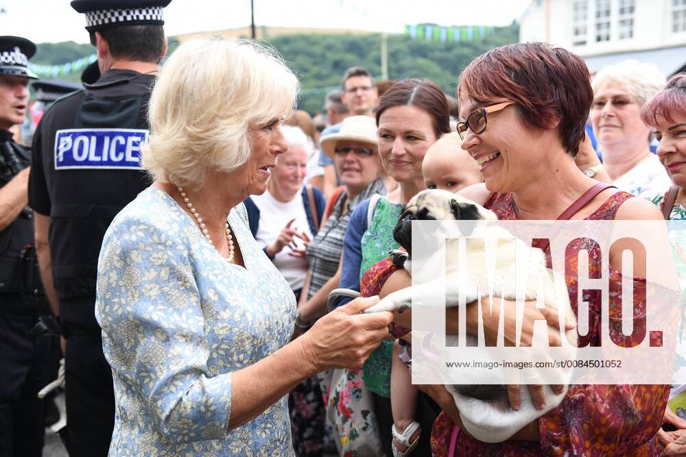 . 16 07 2018. Fowey, United Kingdom. Prince Charles the Duchess of Cornwall visit Cornwall. The Duke and Duchess of Cornwall visit the celebration of Fowey festival meeting local businesses, representatives from Fowey gig club and members of the RNLI on Fowey Quay. xAndrewxParsonsx xi-Imagesx IIM-18220-0003