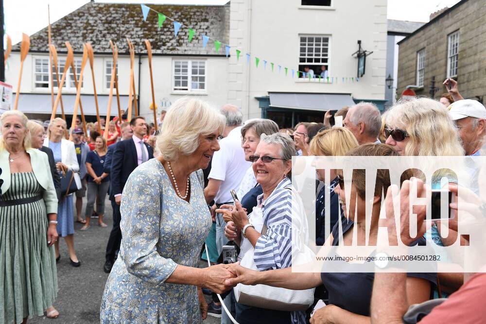 . 16 07 2018. Fowey, United Kingdom. Prince Charles the Duchess of Cornwall visit Cornwall. The Duke and Duchess of Cornwall visit the celebration of Fowey festival meeting local businesses, representatives from Fowey gig club and members of the RNLI on Fowey Quay. xAndrewxParsonsx xi-Imagesx IIM-18220-0010