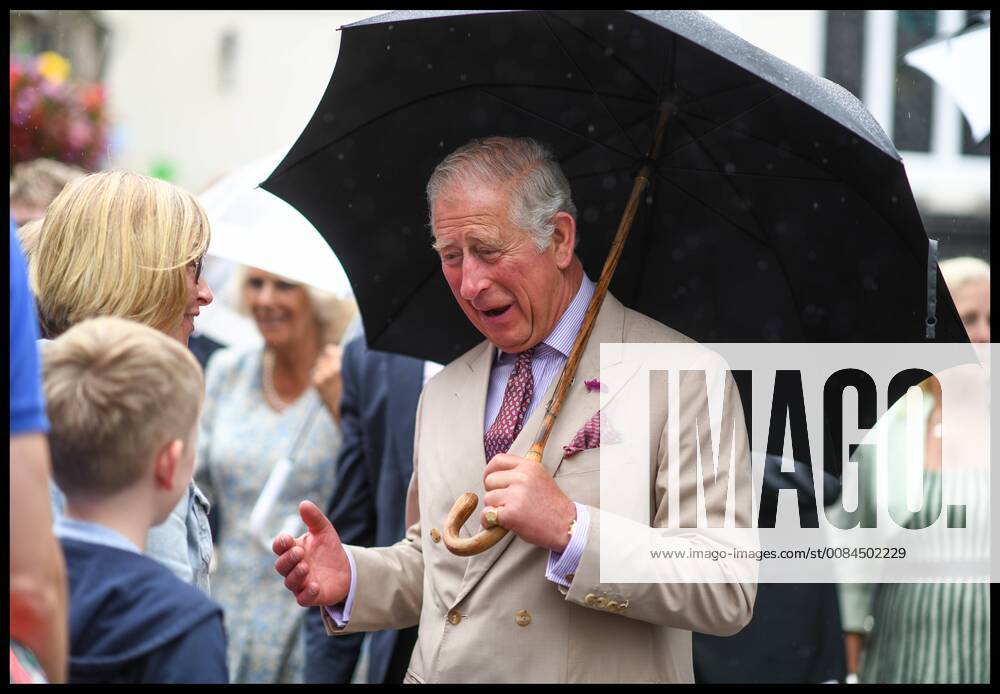 . 16 07 2018. Fowey, United Kingdom. Prince Charles the Duchess of Cornwall visit Cornwall. The Duke and Duchess of Cornwall visit the celebration of Fowey festival meeting local businesses, representatives from Fowey gig club and members of the RNLI on Fowey Quay. xAndrewxParsonsx xi-Imagesx IIM-18220-0030