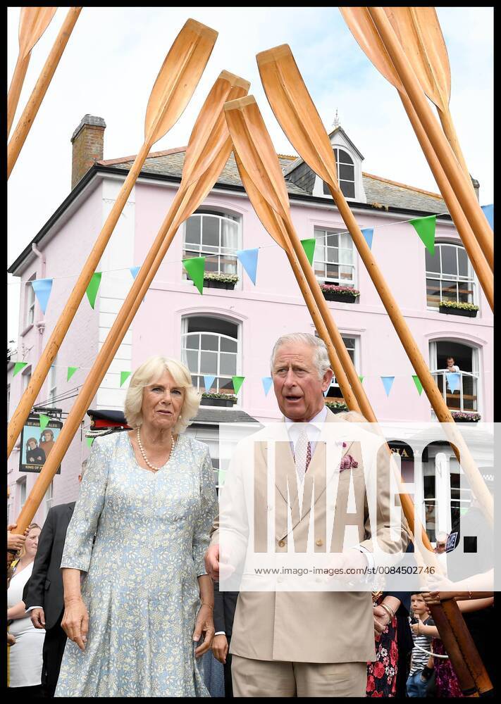. 16 07 2018. Fowey, United Kingdom. Prince Charles the Duchess of Cornwall visit Cornwall. The Duchess of Cornwall with her Lady in waiting Amanda MacManus during a visit to the celebration of Fowey festival meeting local businesses, representatives from Fowey gig club and members of the RNLI on Fowey Quay. xAndrewxParsonsx xi-Imagesx IIM-18220-0071