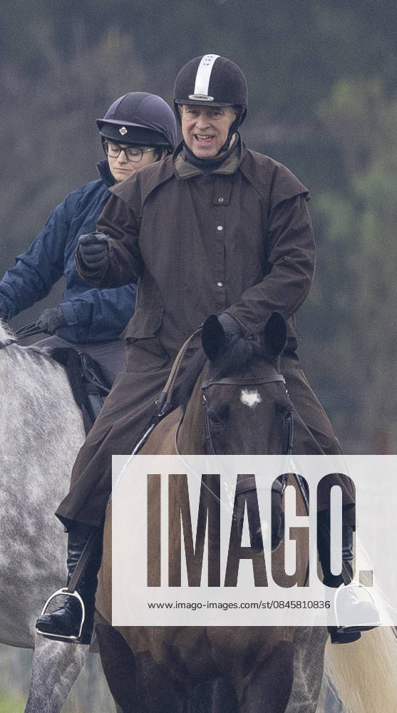 Andrew Mountbatten Windsor 19 01 2026 Andrew Mountbatten Windsor rides with a groom on the Windsor Estate.