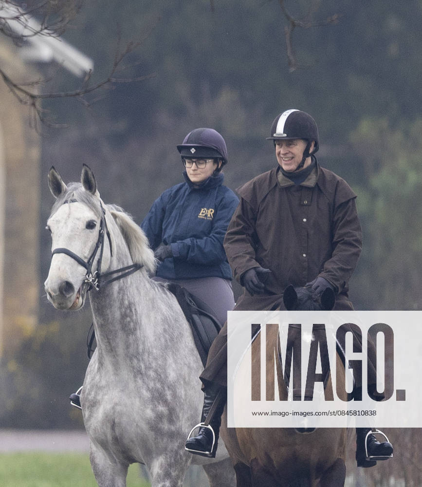 Andrew Mountbatten Windsor 19 01 2026 Andrew Mountbatten Windsor rides with a groom on the Windsor Estate.