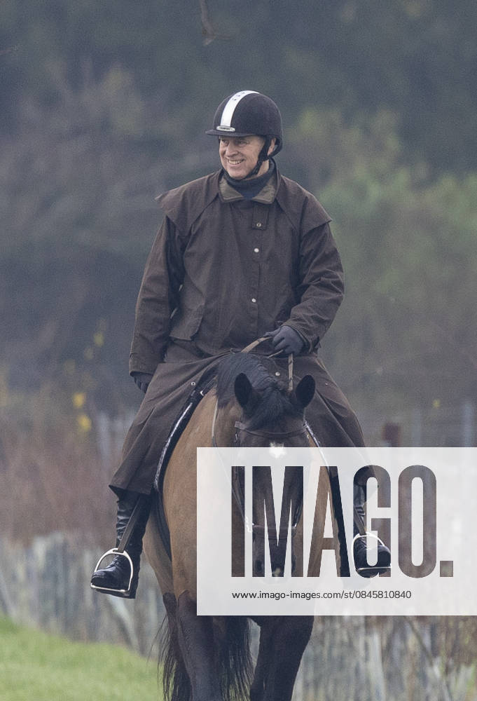 Andrew Mountbatten Windsor 19 01 2026 Andrew Mountbatten Windsor rides with a groom on the Windsor Estate.