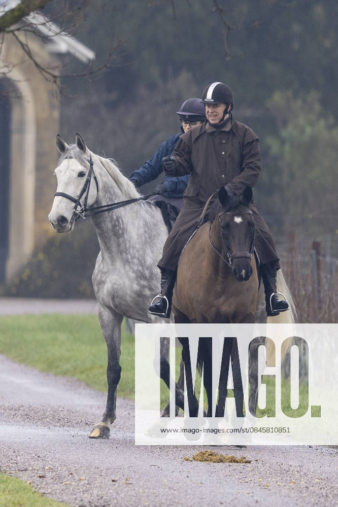 Andrew Mountbatten Windsor 19 01 2026 Andrew Mountbatten Windsor rides with a groom on the Windsor Estate.