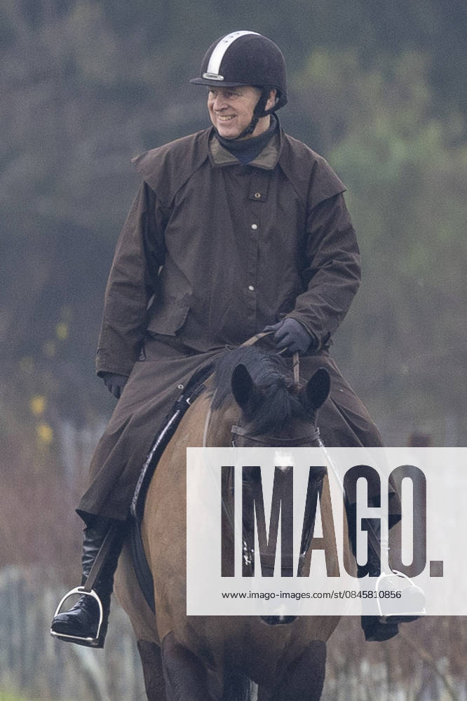 Andrew Mountbatten Windsor 19 01 2026 Andrew Mountbatten Windsor rides with a groom on the Windsor Estate.