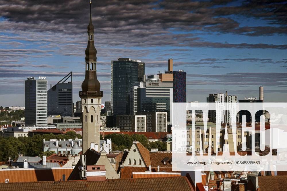 Ausblick von der Kohtuotsa Aussichtsplattform auf Tallinns Skyline mit historischen und modernen Gebäuden, Tallinn, Harju, Estland View of Tallinn s skyline with historic and modern buildings from the Kohtuotsa observation deck, Tallinn, Harju, Estonia