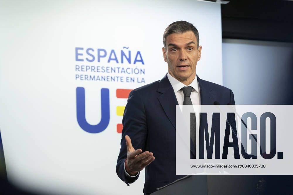 Spanish Prime Minister Pedro Sánchez during his press conference at the end of the extraordinary European summit. - 23 01 2026 - Belgium Brussels Brussels - NicolasxLandemardx Pictorium LePictorium_0323605