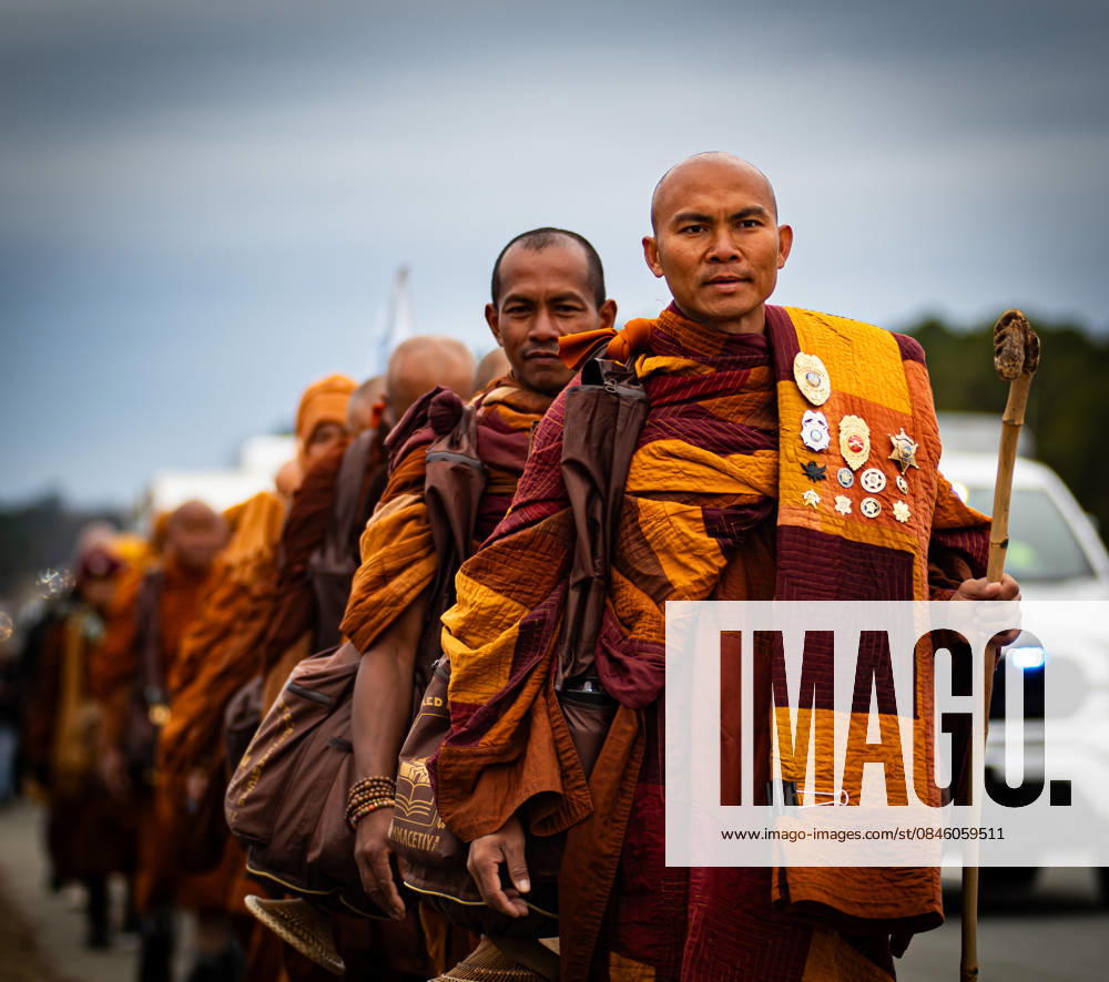 Venerable Bhikkhu PaoÂ±oÂ±ÄÂkÄÂra leads a group of Buddhist monks in their Walk for Peace on day 90 of their 120-day, 2,300-mile journey which started in Fort Worth, Texas and will culminate in Washington, D.C. to raise awareness of peace, loving kindness, and compassion across America and the world. Pittsboro USA - ZUMAh304 20260123_zsp_h304_003