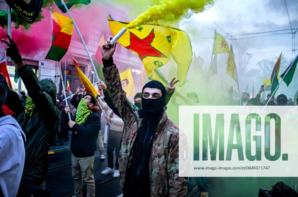 Demonstration for Rojava ROME, ITALY - JANUARY 24: People take part in a demonstration in defence of Rojava, the territories in north-eastern Syria in the Rojava region that remain under the control of the autonomous administration governed by the Kurds, now under attack by the Syrian government troops of Syrian President Ahmad al-Shara, a former member of al-Qaeda on January 24, 2026 in Rome, Italy. Rome Italy