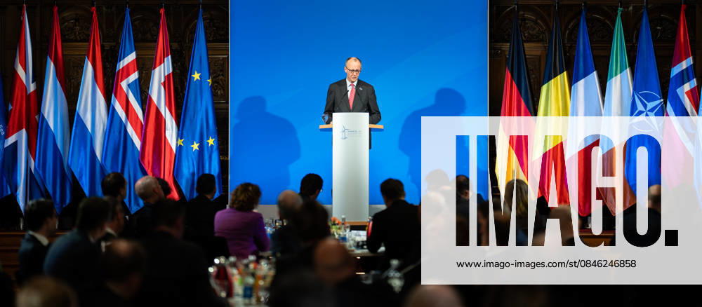 Federal Chancellor Friedrich Merz gives a speech in Hamburg City Hall to the participants of the 3rd North Sea Summit 2026 in Hamburg, Germany 3 North Sea Summit 2026 in Hamburg, Germany, Hamburg Hamburg Germany City Hall, Townhall