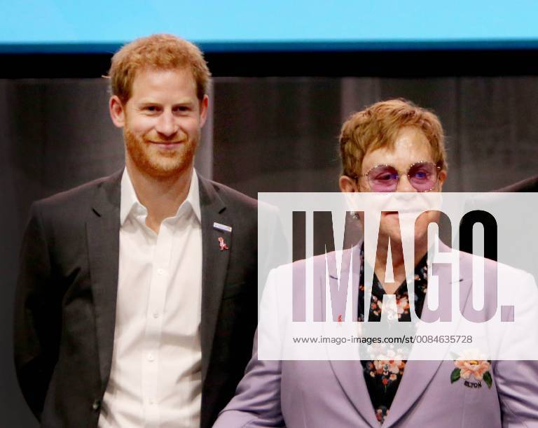 Conference Prince Harry and Elton John during the 2nd day of the International AIDS2018 Conference in Amsterdam.