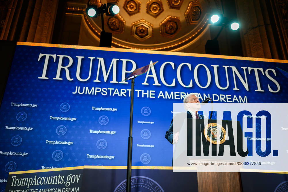 President Trump speaks in Washington, DC President Donald Trump delivers remarks on Trump Accounts at the Andrew W. Mellon Auditorium in Washington, D.C., Wednesday, January 28, 2026., Credit:Daniel Torok Avalon