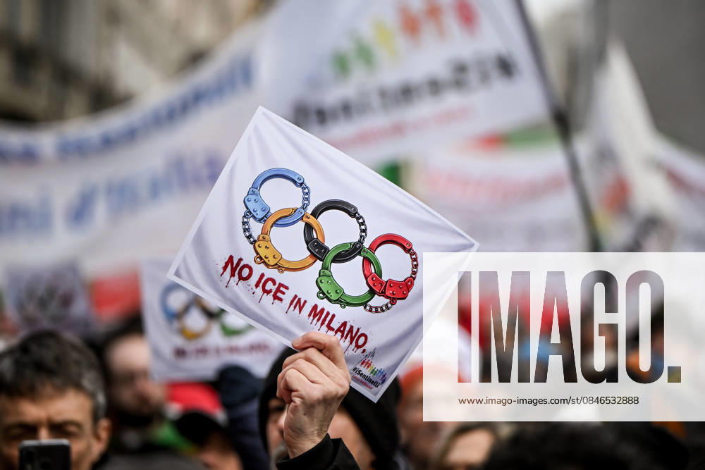 January 31, 2026, Milan. ICE OUT. Left-wing protest against the possible presence of U.S. Special Forces during the Milan-Cortina Winter Olympics. Milan Italy - ZUMAa289 20260131_zia_a289_063