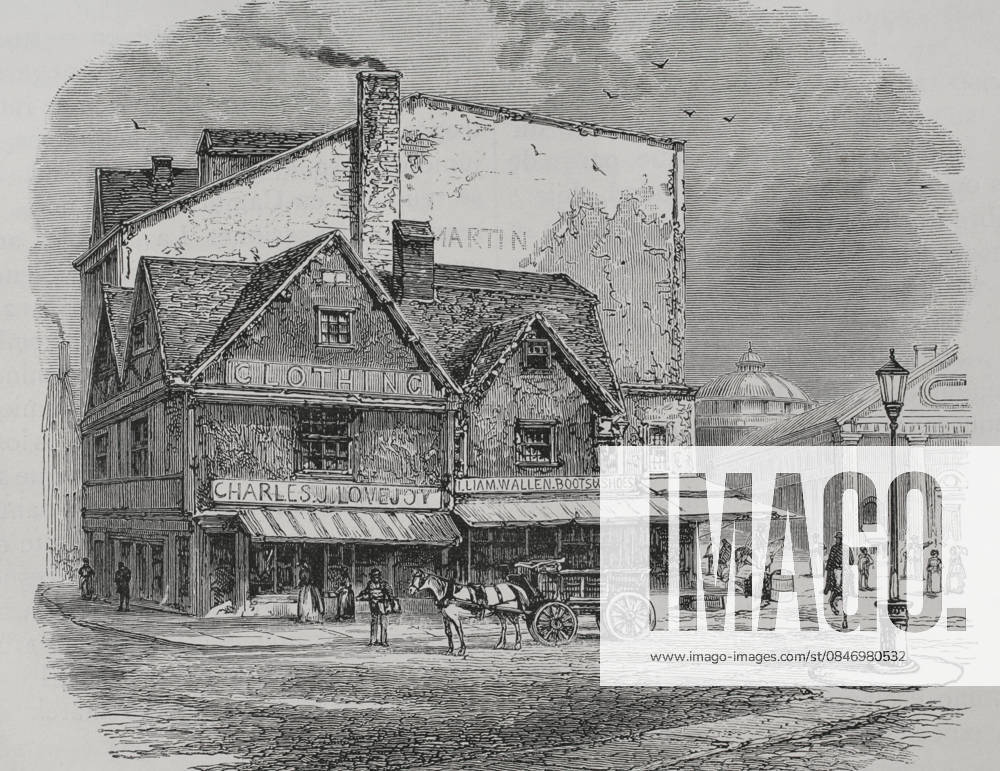 Boston Tea Party (1773). Old House, formerly in Dock Square, where the tea-plot is said to have been hatched. 19th-century engraving. Boston Tea Party. It took place on 16 December 1773. American colonists, disguised as Mohawk Native Americans, threw more than three hundred boxes of tea into the sea. It was an act of protest by the Sons of Liberty against Great Britain, to protest against the tea taxes and the monopoly exercised by the East India Company to trade it. Old House, formerly in Dock Square, where the tea-plot is said to have been hatched. Engraving. Historia biografica de los Presidentes de los Estados Unidos (Biographical story of the Presidents of the United States). Published in Barcelona by Montaner y Simon, 1885. Boston