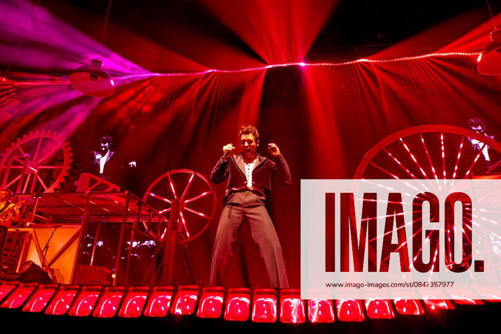 Mika (MICHAEL HOLBROOK PENNIMAN JR) performs on stage at the AO Arena, Manchester, UK, during his Spinning Out tour, delivering a flamboyant, high-energy set to a packed arena crowd. Manchester United Kingdom - ZUMAp211 20260211_aap_p211_012