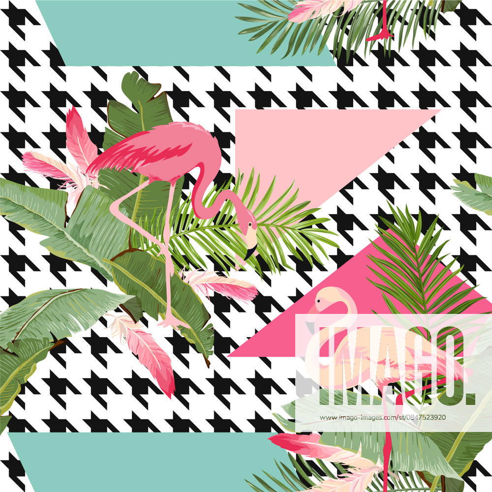 Tropical Flamingo Pattern A vibrant seamless tropical pattern featuring pink flamingos and lush tropical foliage. Perfect for summer wallpapers, fabrics, or decorative projects.