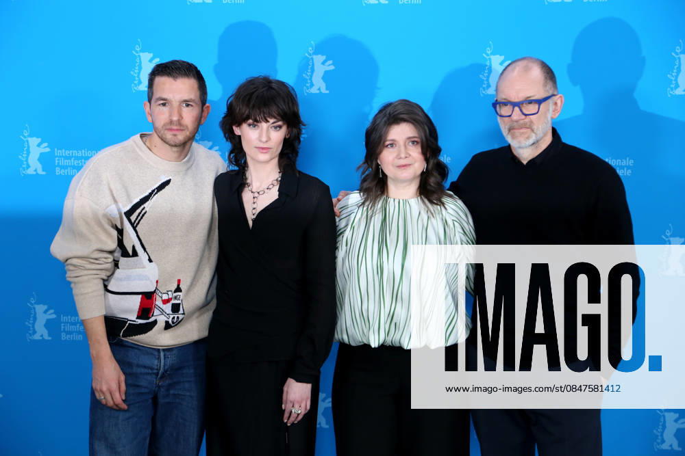 (from left) Matteo Simon, Violet Braeckman, director Teodora Ana Mihai and Hans Everaert pose during the photocall for Heysel 85 at the 76th Berlin International Film Festival (Berlinale) in Berlin. The festival runs from Feb. 12 to 22, 2026. Berlin Germany - ZUMAf146 20260214_zip_f146_029