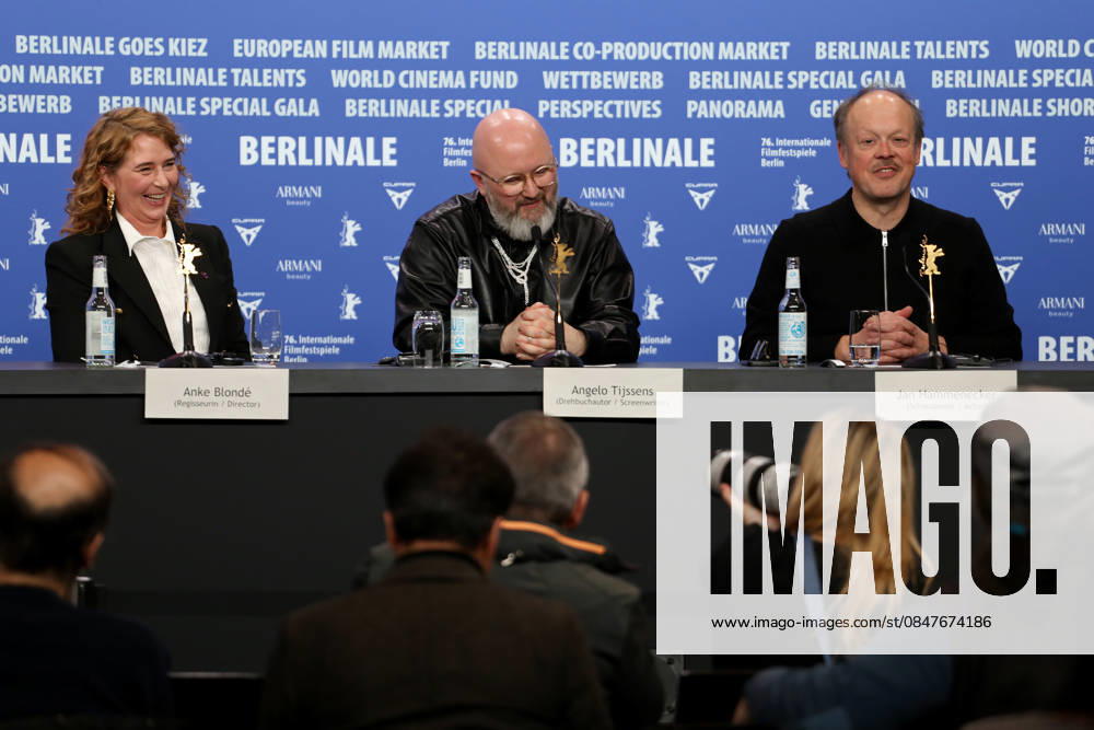 (L-R) Anke Blonde, Angelo Tijssens, and Jan Hammenecker attend a press conference for the film Dust during the 76th Berlin International Film Festival (Berlinale), which is Europe s first major film festival of the year, in Berlin. The festival runs from February 12 to 22, 2026. Berlin Germany - ZUMAf146 20260215_zip_f146_041