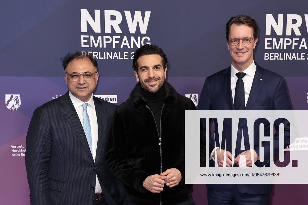 Walid Nakschbandi CEO Medienstiftung NRW , Elyas M Barek and Hendrik Wuest at the NRW reception on 15 02 2026 as part of the 76 Berlinale in Berlin NRW Berlinale reception in Berlin