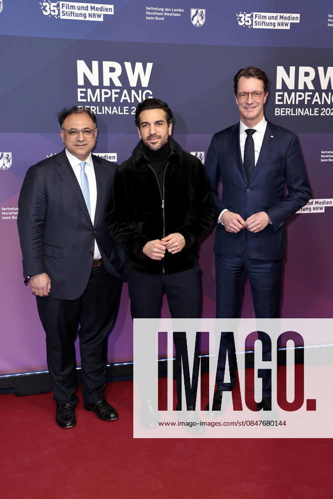 Walid Nakschbandi CEO Medienstiftung NRW , Elyas M Barek and Hendrik Wuest at the NRW reception on 15 02 2026 as part of the 76 Berlinale in Berlin NRW Berlinale reception in Berlin