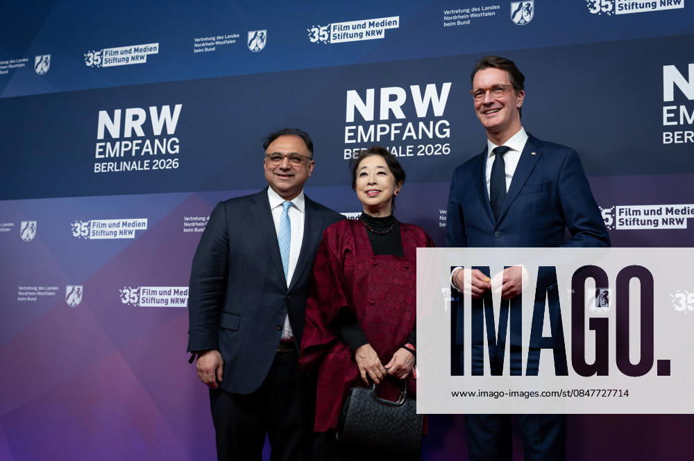 23 NRW Reception, Berlinale 23 NRW Reception, Berlinale, State Representation, Berlin, Hendrik Wüst, Minister President, North Rhine-Westphalia, Walid Nakschbandi, Managing Director, Film und Medienstiftung NRW, Shino Mitsuko, Ambassador, Japan Berlin Berlin GER