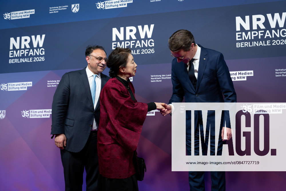23 NRW Reception, Berlinale 23 NRW Reception, Berlinale, State Representation, Berlin, Hendrik Wüst, Minister President, North Rhine-Westphalia, Walid Nakschbandi, Managing Director, Film und Medienstiftung NRW, Shino Mitsuko, Ambassador, Japan Berlin Berlin GER